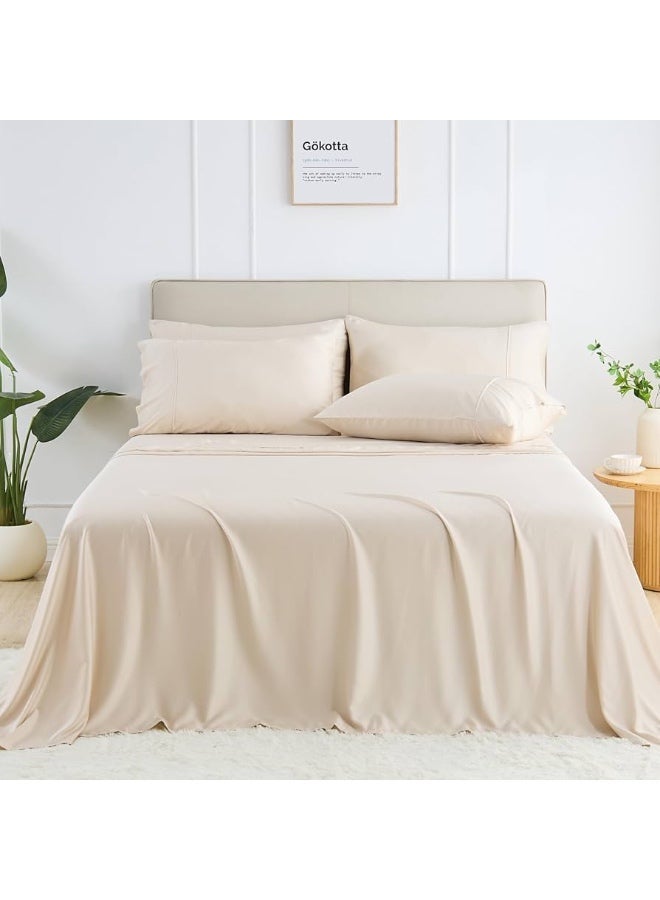 طقم ملاءات سرير فاخر مريح بلون بيج كريمي (5 قطع) - 240 × 260 سم - Image 3